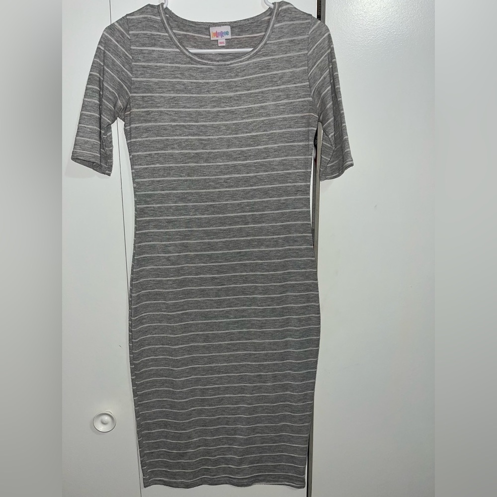 LuLaRoe Gray Striped Dress XXS